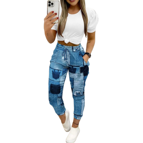 Damen-Outfit-Set, schick, locker, runder Ausschnitt, synthetische Fasern-1