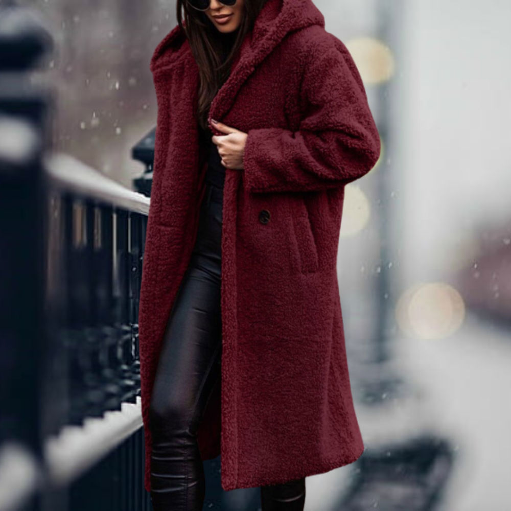 Variant image for Damen-Teddyjacke, lang, Fleece, offene Front, mit Kapuze-45