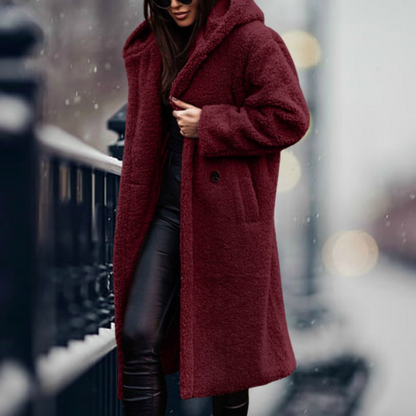 Variant image for Damen-Teddyjacke, lang, Fleece, offene Front, mit Kapuze-45