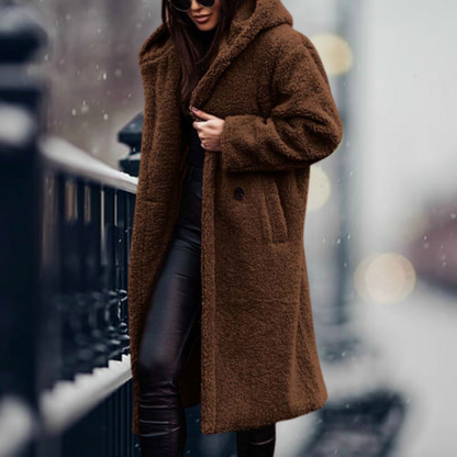 Variant image for Damen-Teddyjacke, lang, Fleece, offene Front, mit Kapuze-25