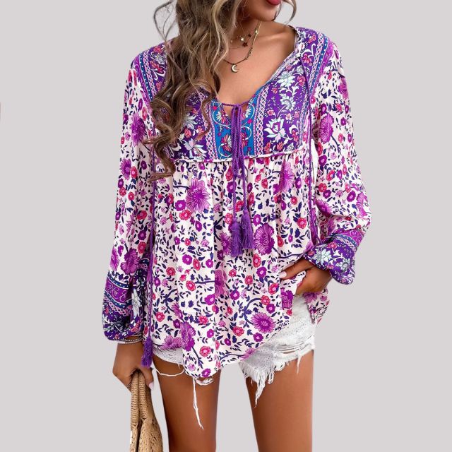 Damenbluse mit Boho-Paisleymuster aus 100 % Baumwolle-6