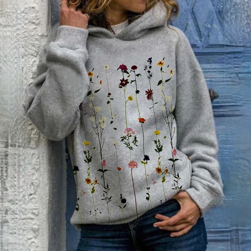 Damen-Hoodie Geblümt Vintage-Stil Langlebiger Stoff-2