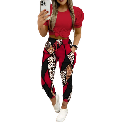 Damen-Outfit-Set, schick, locker, runder Ausschnitt, synthetische Fasern-4