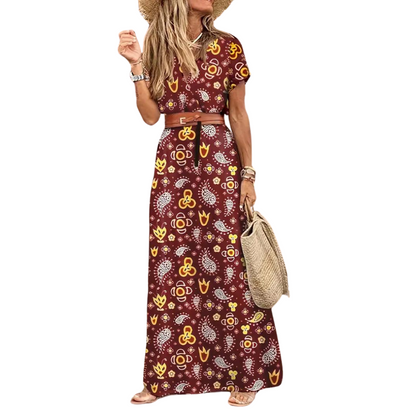 Damen-Maxikleid, Boho, Polyester, langarm elegant Sommer-5
