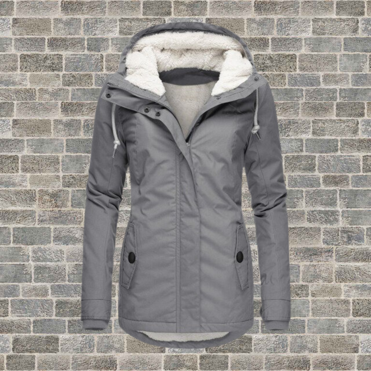 Damen-Mantel Geplisste Lammwolle und Baumwolle mit Kapuze für den Winter 1
