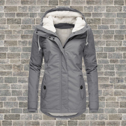Damen-Mantel Geplisste Lammwolle und Baumwolle mit Kapuze für den Winter 7