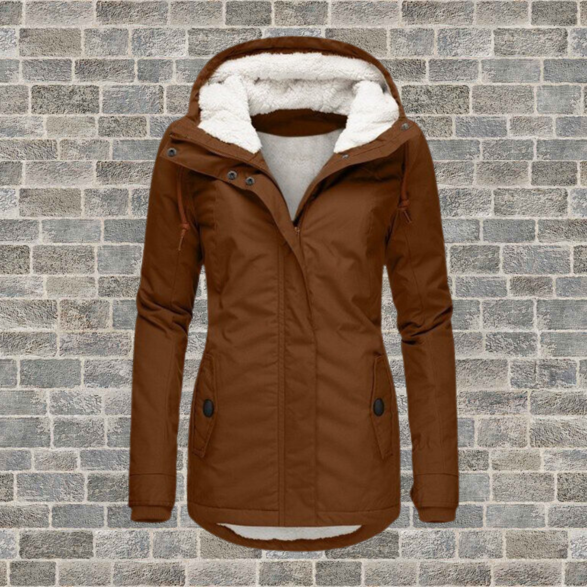 Damen-Mantel Geplisste Lammwolle und Baumwolle mit Kapuze für den Winter 10