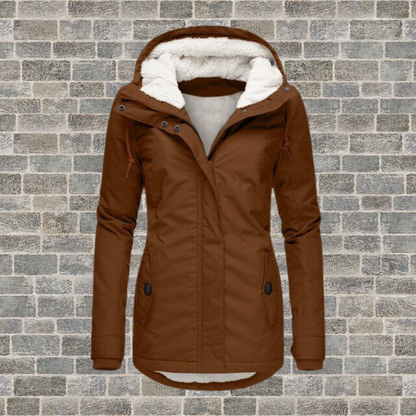 Damen-Mantel Geplisste Lammwolle und Baumwolle mit Kapuze für den Winter 10