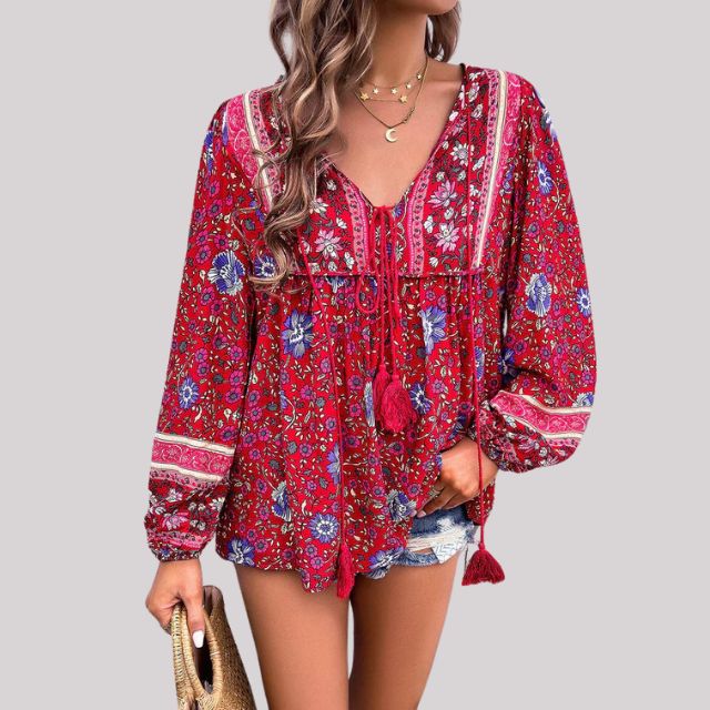 Variantbild für Damenbluse, böhmisches Paisley-Muster, 100% Baumwolle-11