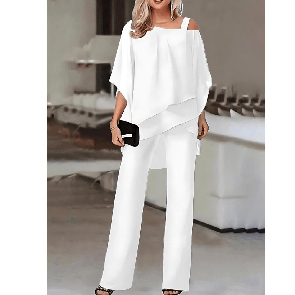 Damen-Off-Shoulder-Set, geschichtetes Top, leichte Hose-3