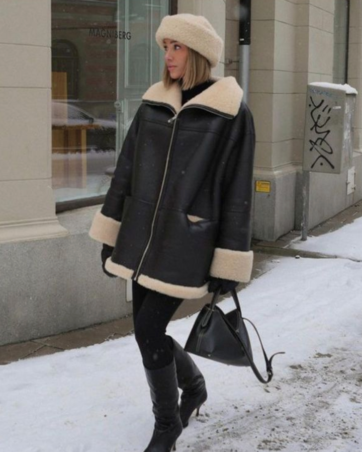 Damen-Lederjacke, klassischer Stil, hochwertiges Leder-2