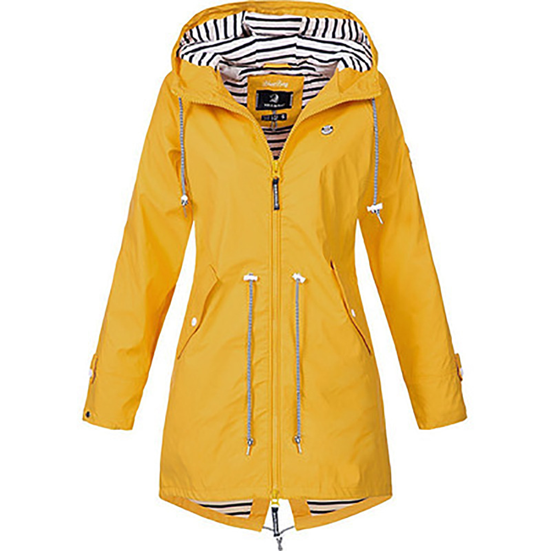 Wasserdichte Damenjacke in elegantem Design – Atmungsaktives Polyester, lang und schick, Schwarz, Damenjacken, mehrere Taschen 8