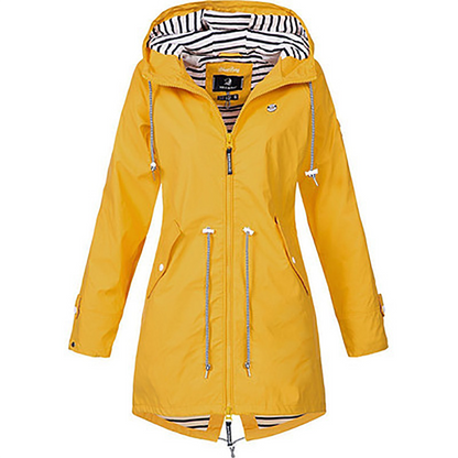 Wasserdichte Damenjacke in elegantem Design – Atmungsaktives Polyester, lang und schick, Schwarz, Damenjacken, mehrere Taschen 8