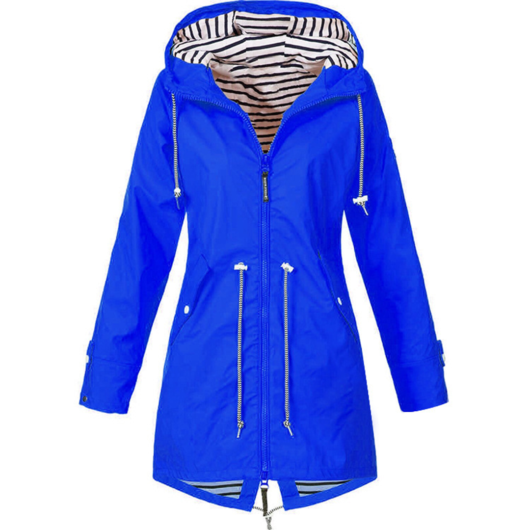 Wasserdichte Damenjacke in elegantem Design – Atmungsaktives Polyester, lang und schick, Schwarz, Damenjacken, mehrere Taschen 11