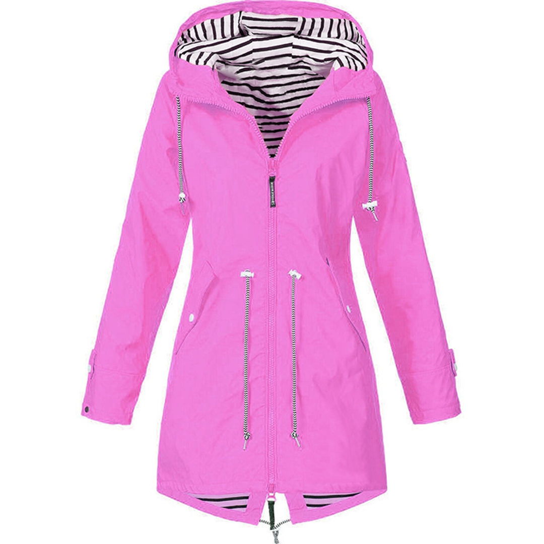 Wasserdichte Damenjacke in elegantem Design – Atmungsaktives Polyester, lang und schick, Schwarz, Damenjacken, mehrere Taschen 10