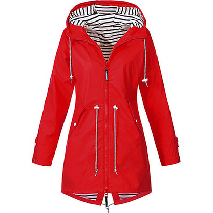 Wasserdichte Damenjacke in elegantem Design – Atmungsaktives Polyester, lang und schick, Schwarz, Damenjacken, mehrere Taschen 9