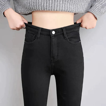 Hochtaillierte Jeans für Frauen mit warmem Plüschfutter – Slim-Fit-Denim mit praktischen Taschen 5