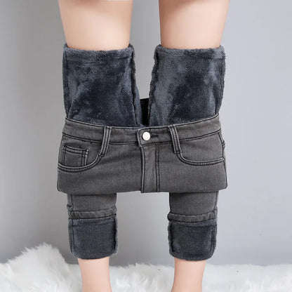 Hochtaillierte Jeans für Frauen mit warmem Plüschfutter – Slim-Fit-Denim mit praktischen Taschen 7