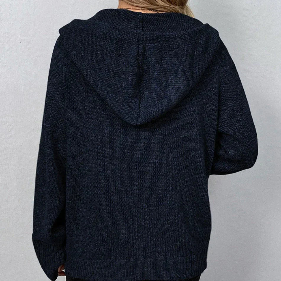 Damen-Lange Strickjacke mit Kapuze aus 100% Acryl, lässige Passform-6
