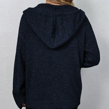 Damen-Lange Strickjacke mit Kapuze aus 100% Acryl, lässige Passform-6