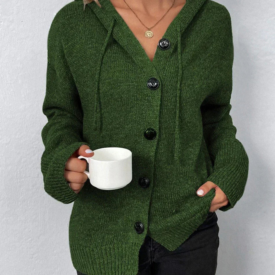 Variantenbild für lange Damen-Strickjacke mit Kapuze aus 100 % Acryl, lässige Passform-9