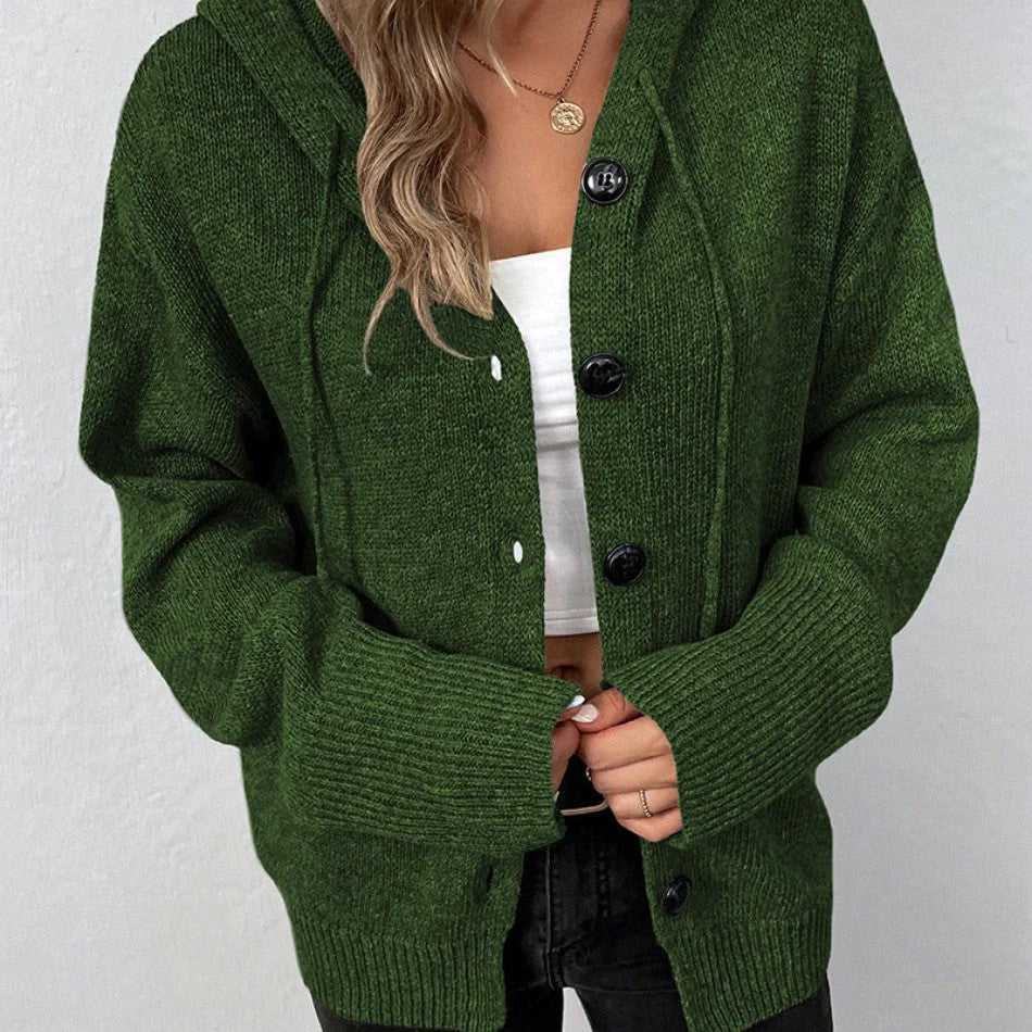 Damen-Lange Strickjacke mit Kapuze aus 100% Acryl, lässige Passform-3