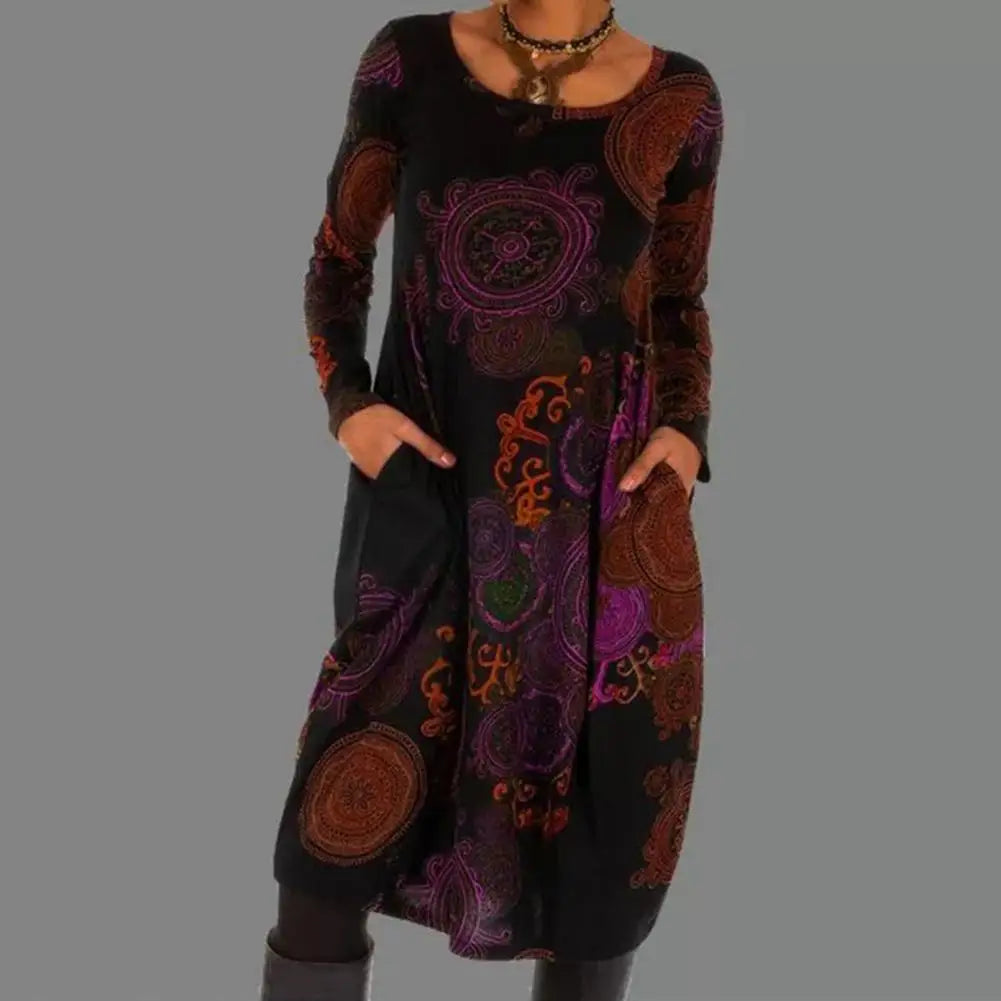Variant image for Damen-vintage-boho-Kleid, langarm, Polyester-1
