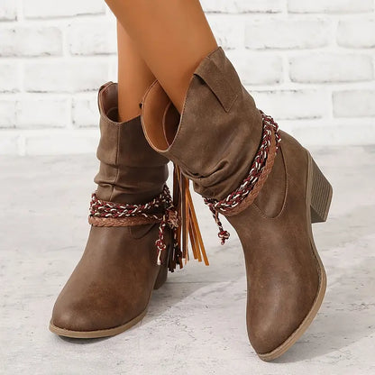 Damen-Stiefel, Cowboy-Stil, klassisches Design, Leder-2