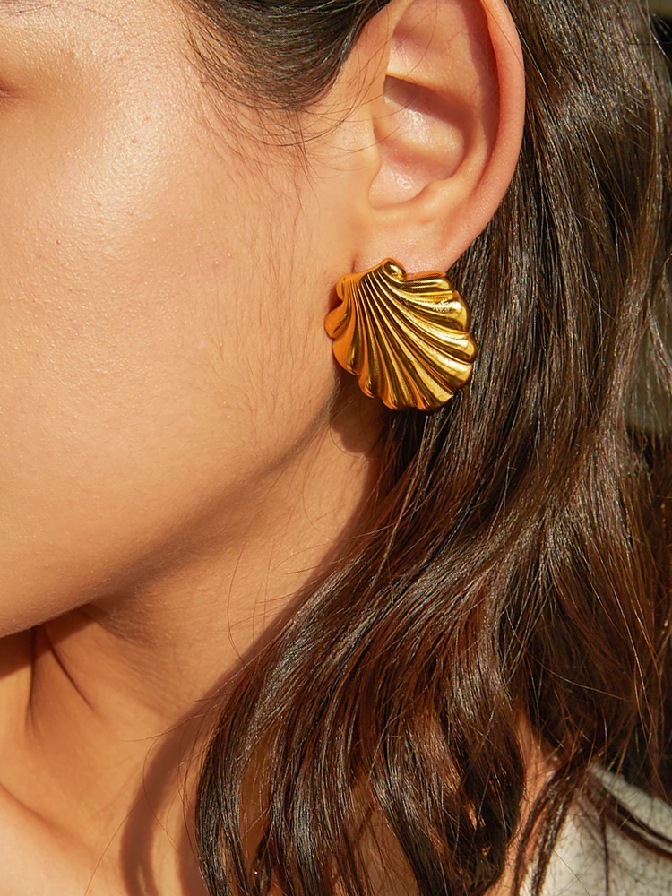 Damen-Goldohrringe, mit Muschelmuster, elegantes Design-1