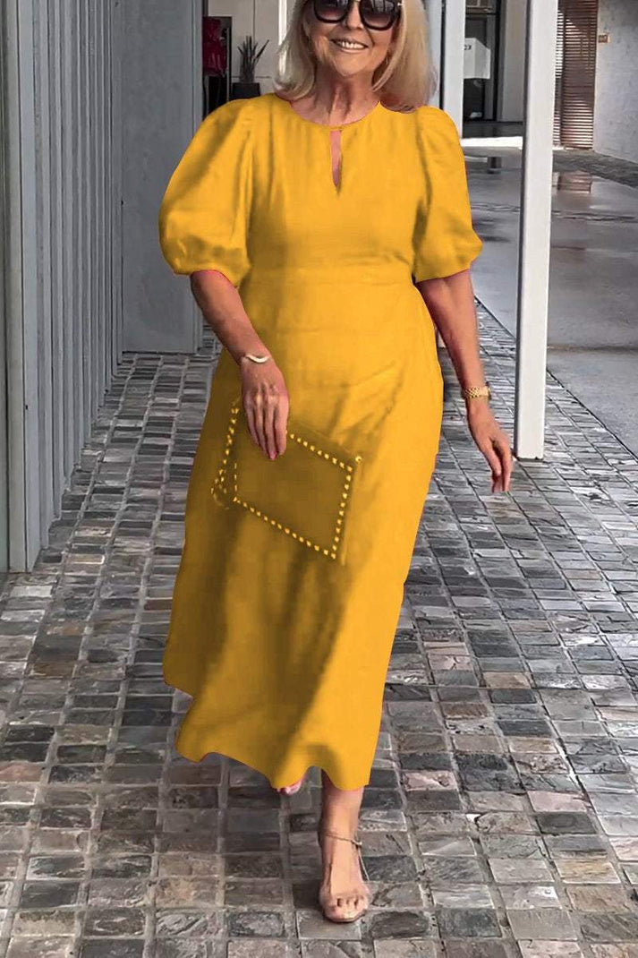 Damenkleid Einfach aus Baumwolle und Leinen, Lässige Passform-2