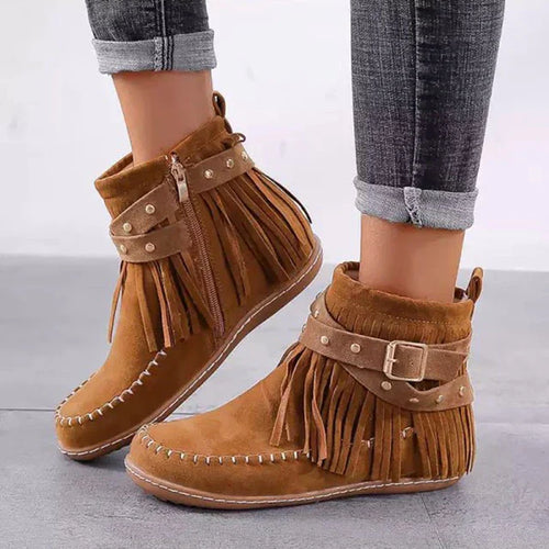 Damen Ankelstiefel Vintage Stil Baumwolle Gummi-1