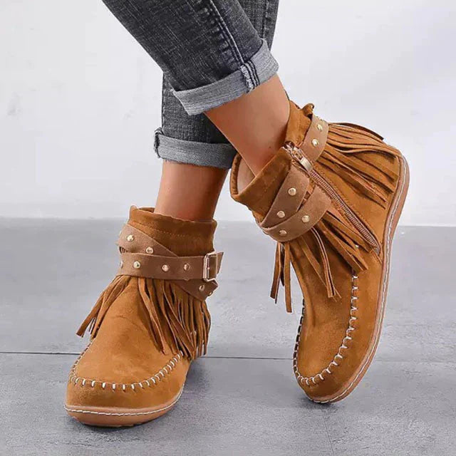 Damen Ankelstiefel Vintage Stil Baumwolle Gummi-2