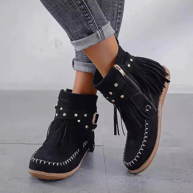 Damen Ankelstiefel Vintage Stil Baumwolle Gummi-3