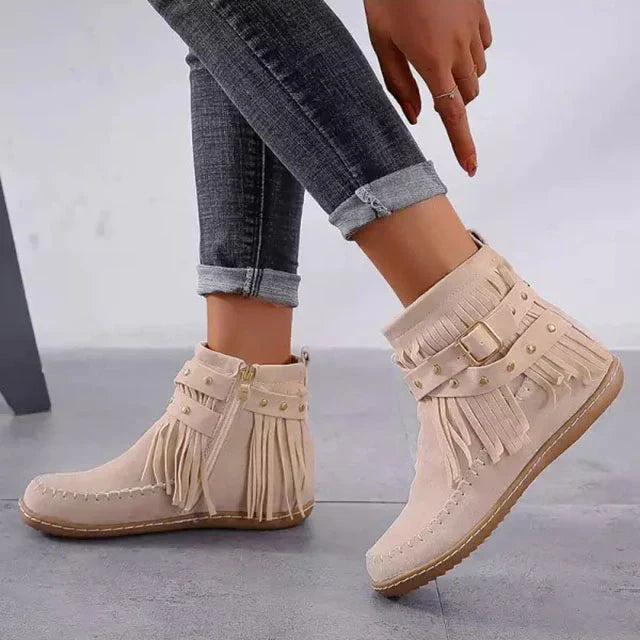 Damen Ankelstiefel Vintage Stil Baumwolle Gummi-4