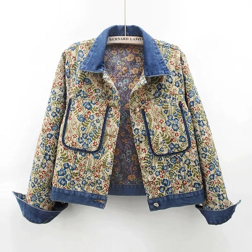 Damen-Jeansjacke mit Jacquard-Stickerei aus 100% Baumwolle-1