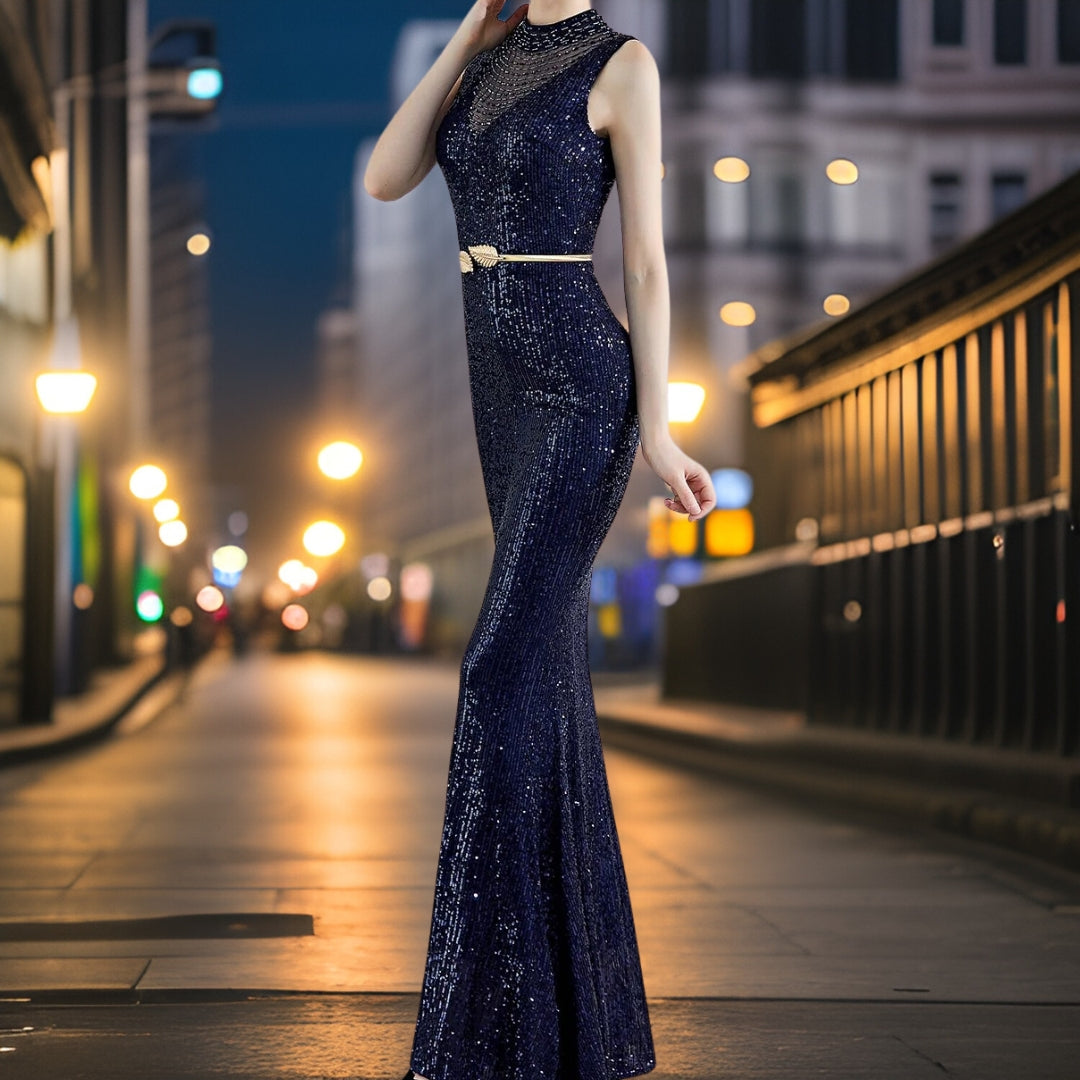 Damen Abendkleid Lang Fließendes Polyester Elegantes Design-3