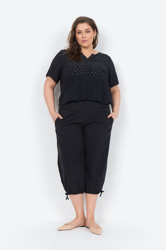 Schicke Damenhosen mit hoher Taille aus 100 % Baumwolle mit Smock und Seitentaschen-1