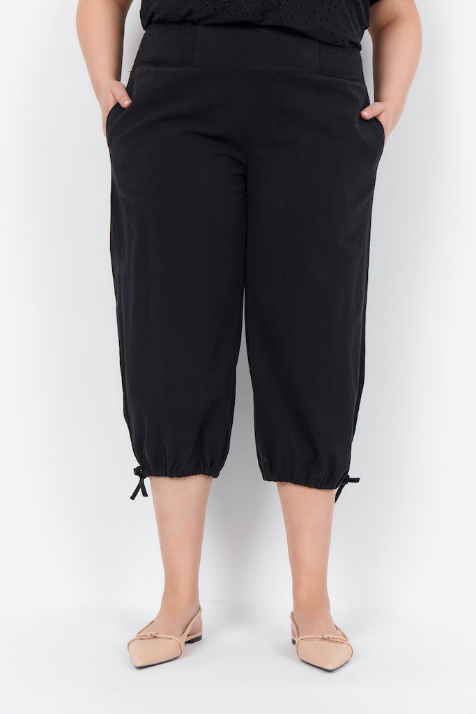 Schicke Damenhosen mit hoher Taille aus 100 % Baumwolle mit Smock und Seitentaschen-3