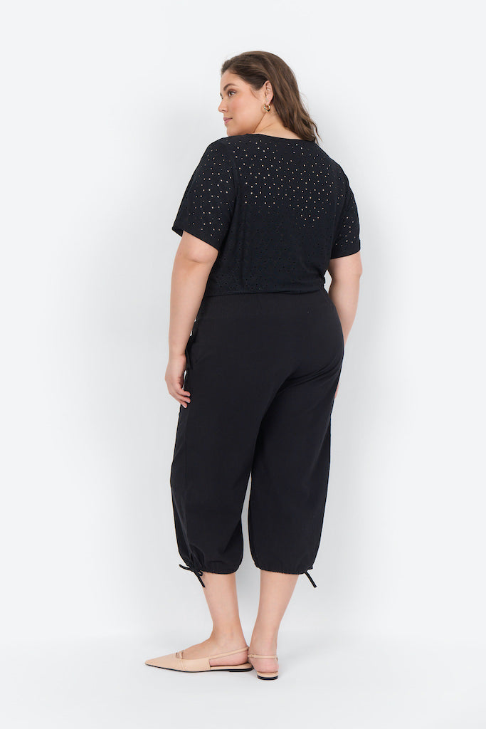 Schicke Damenhosen mit hoher Taille aus 100 % Baumwolle mit Smock und Seitentaschen-4