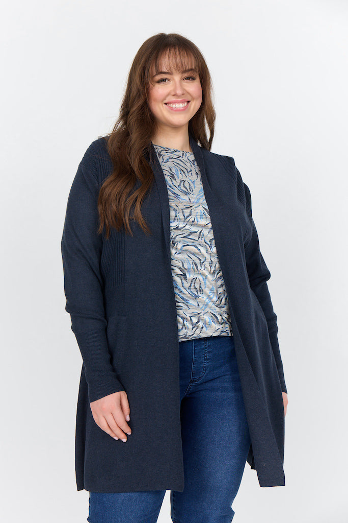 Lange Plus-Size-Strickjacke mit offenem Vorderteil und langen Ärmeln, Lenzing-Ecovero-Material, lockere Passform für Komfort 1