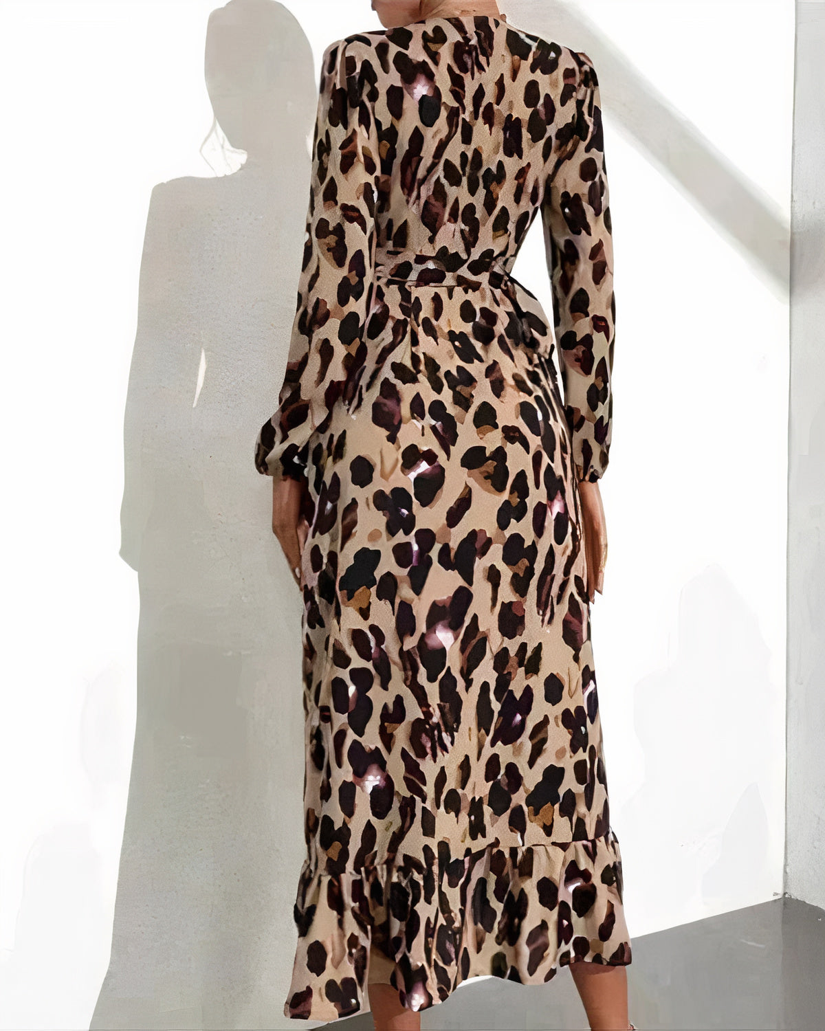 Damenkleid A-Linie Leopardenmuster Polyester V-Ausschnitt-5