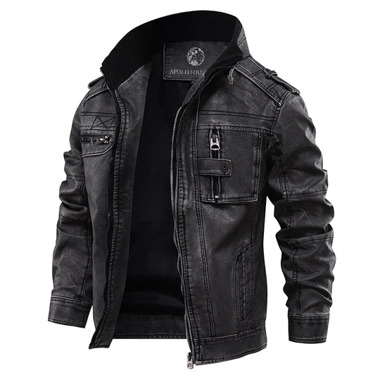 Herren-Bikerjacke, Leder, mit vielseitigem Design-1
