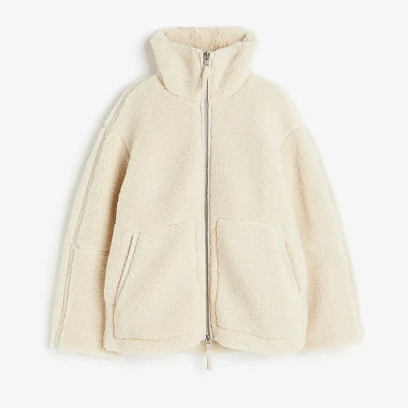 Damen-Jacke, lässige Lammwolle, übergroß-1
