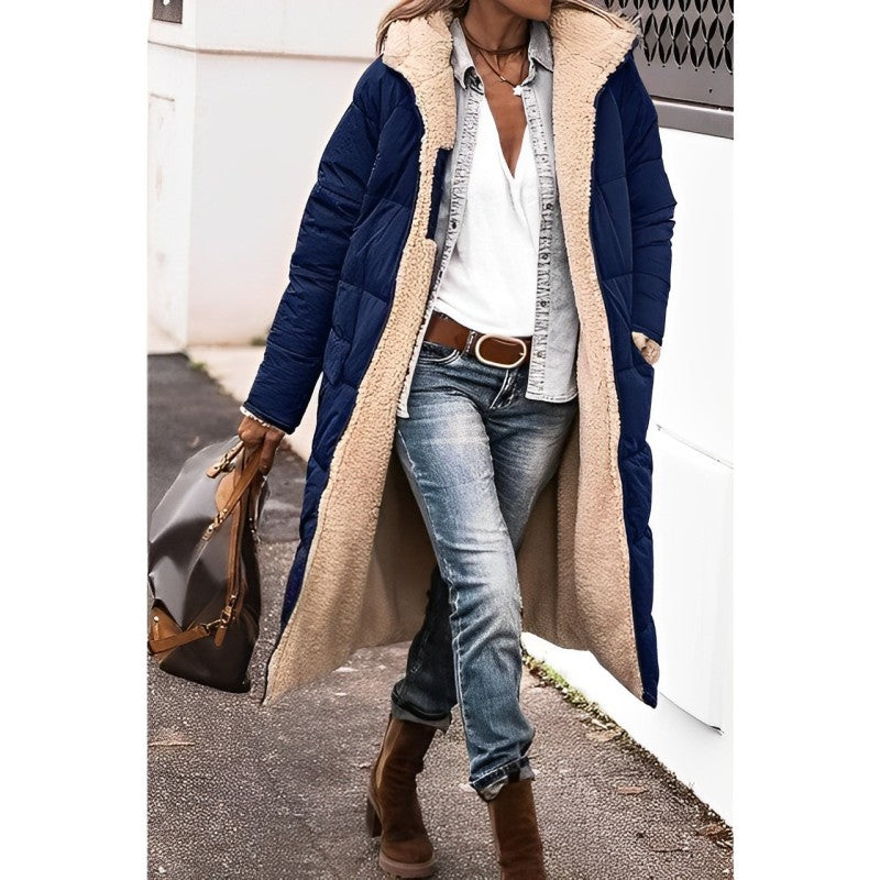 Damen-langer Mantel, Teddy, Material-3