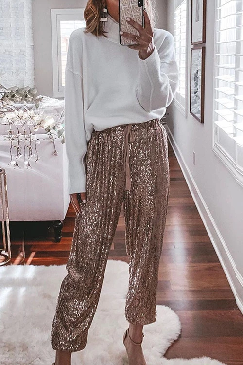 Damen-festliche Hose, Pailletten, Modal-2