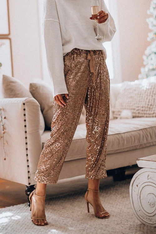 Damen-festliche Hose, Pailletten, Modal-3