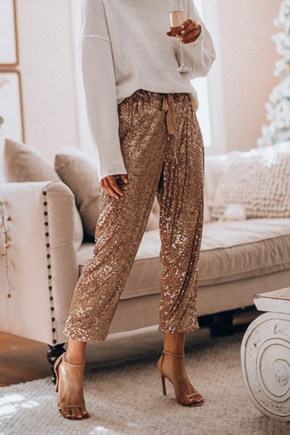 Damen-festliche Hose, Pailletten, Modal-3
