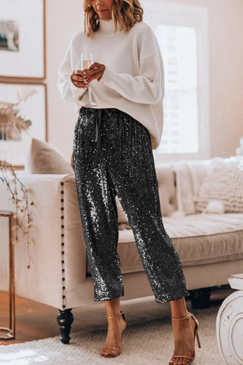 Damen-festliche Hose, Pailletten, Modal-5