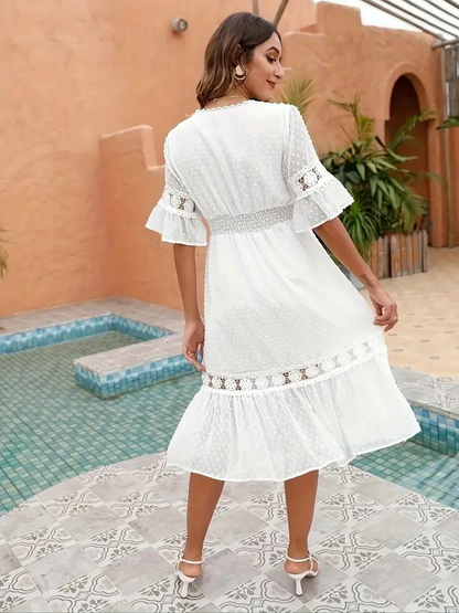 Damen-Midi-Kleid, Blumenmuster, Polyester, elegant für Warme Tage-4