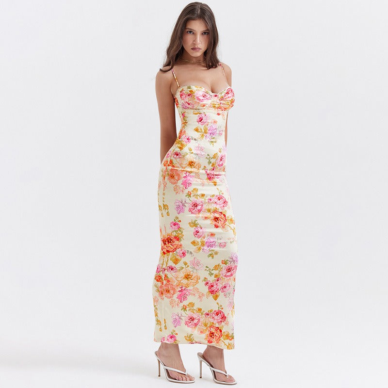 Damen-Kleid Geblümtes Design Schmale Passform Hochwertiger Stoff-1